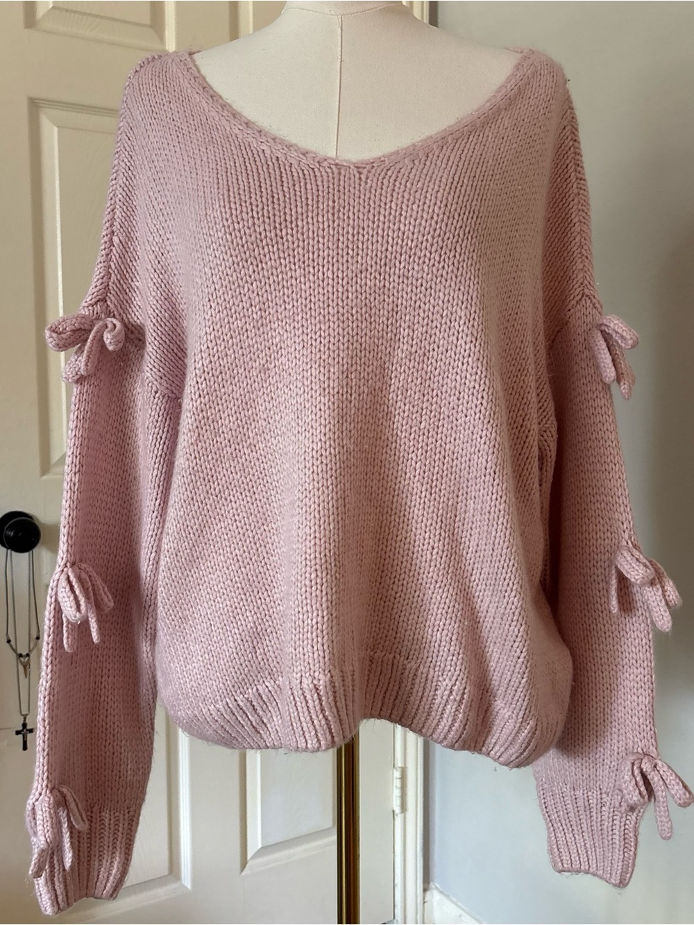 Hollister Pink Bow Sleeve Knit Sweater L Coquette Balletcore